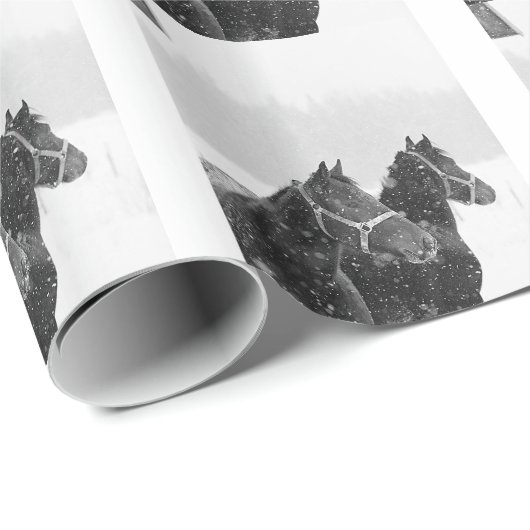 Kerstsneeuwpaarden Equine Rustic Xmas Holiday Cadeaupapier (Rol Hoek)