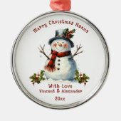 Kerstsneeuwpop cadeau voor Nanna Metalen Ornament (Voorkant)