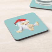 Kerstsneeuwpop met een rode kersthat drankjes onderzetter (Linkerzijde)