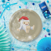 Kerstsneeuwpop met een rode kersthat papieren bordje (Feest)