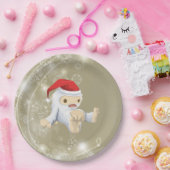 Kerstsneeuwpop met een rode kersthat papieren bordje (Feest)