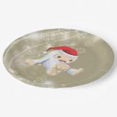 Kerstsneeuwpop met een rode kersthat papieren bordje (Gekanteld)