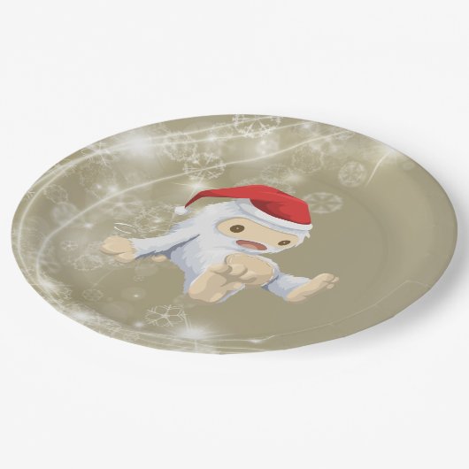 Kerstsneeuwpop met een rode kersthat papieren bordje (Gekanteld)