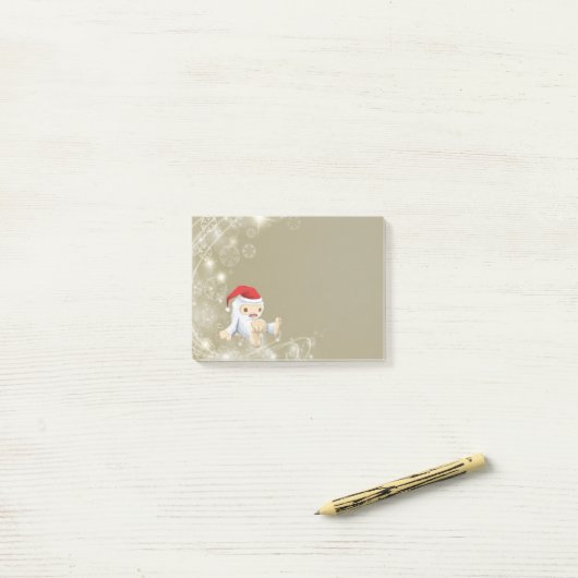 Kerstsneeuwpop met een rode kersthat post-it® notes (Op bureau)