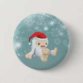Kerstsneeuwpop met een rode kersthat ronde button 5,7 cm (Voorkant)