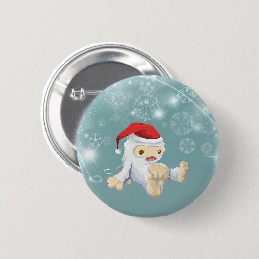 Kerstsneeuwpop met een rode kersthat ronde button 5,7 cm (Voorkant /achterkant)