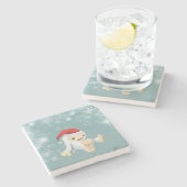 Kerstsneeuwpop met een rode kersthat stenen onderzetter (Zijkant)