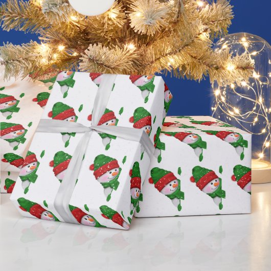 Kerstsneeuwpop met sneeuwvlokken cadeaupapier (Feestdagen)