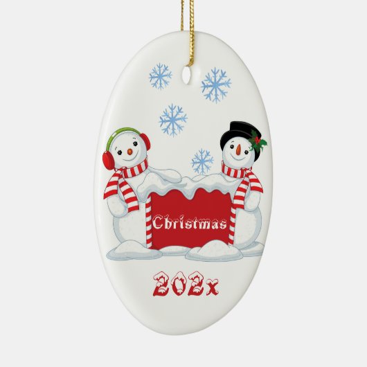 Kerstsneeuwpopje Keramisch Ornament (Rechts)