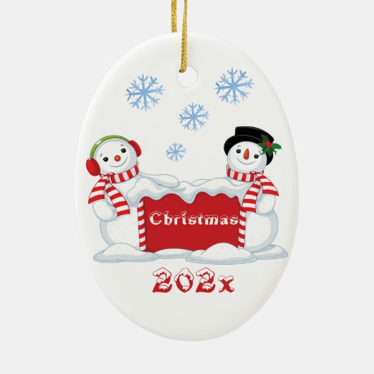 Kerstsneeuwpopje Keramisch Ornament (Achterkant)