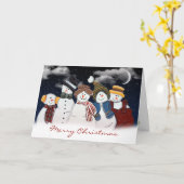 Kerstsneeuwpoppen in sneeuwvlokken kaart (Gele Bloem)