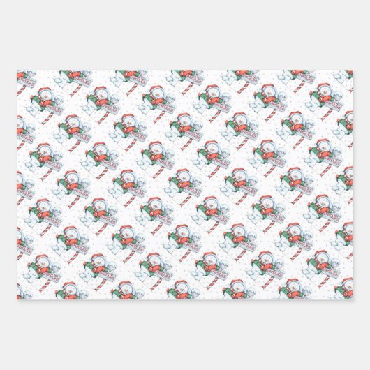 Kerstsneeuwpoppen, Kerstman en Rudolph Inpakpapier Vel (Voorkant 2)