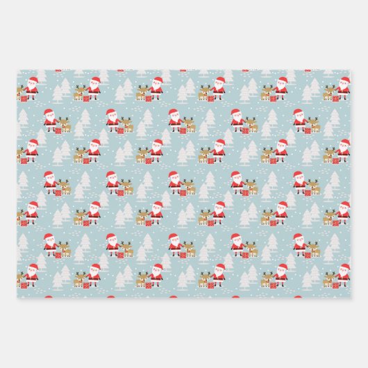 Kerstsneeuwpoppen, Kerstman en Rudolph Inpakpapier Vel (Voorkant 3)