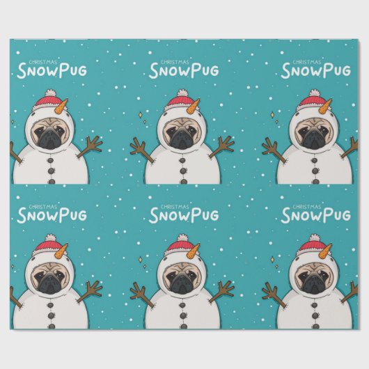 KerstsneeuwPug Cadeaupapier (Vlak)