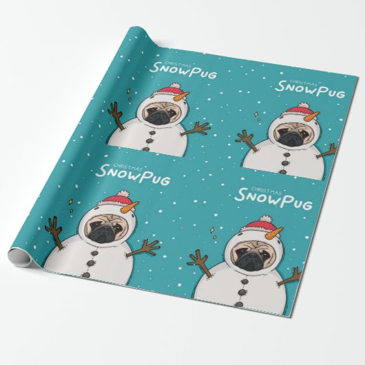 KerstsneeuwPug Cadeaupapier (Uitgerold)
