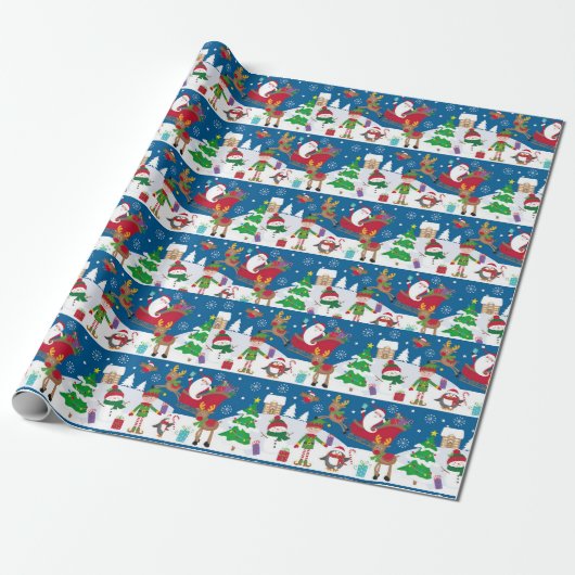 Kerstsneeuwscootreerpapier Cadeaupapier (Uitgerold)