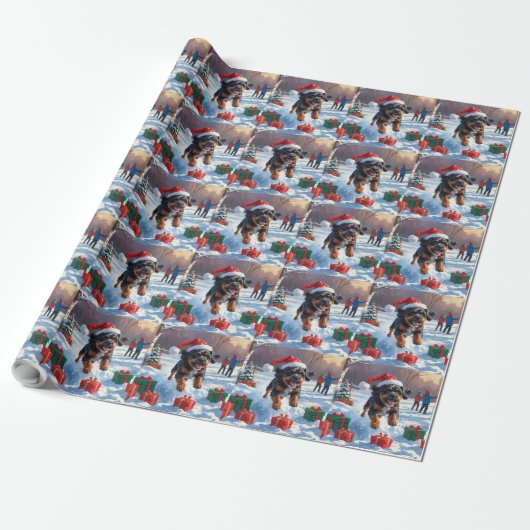 Kerstsneeuwsfeer met Bouvier des Flandres Cadeaupapier (Uitgerold)