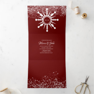 Kerstsneeuwsfeer Sneeuwvlok Logo Trouwen Drieluik Uitnodiging