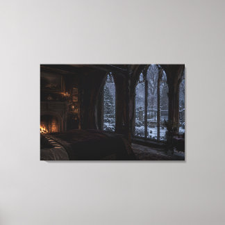 Kerstsneeuwval Slaapkamer Omwikkelde Canvas Afdruk