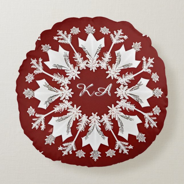 Kerstsneeuwvliesontwerp Rond Kussen (Voorkant)