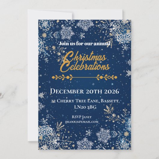 Kerstsneeuwvlok Blauw Kaart (Voorkant)