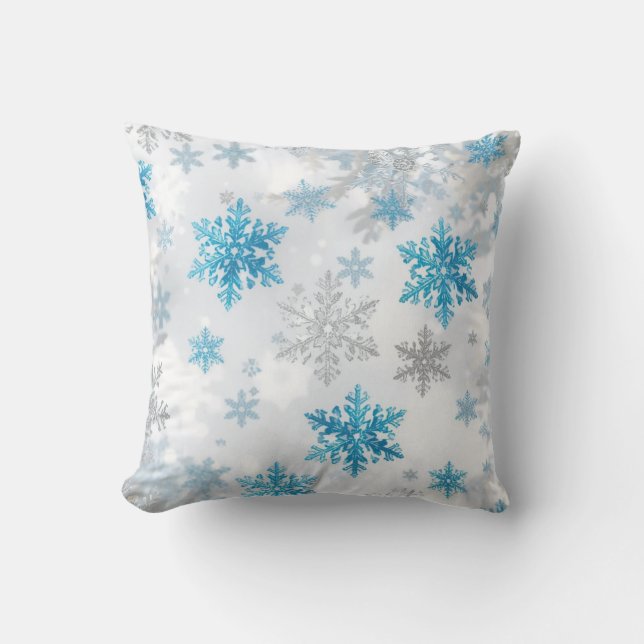 Kerstsneeuwvlok Blauw Witte Kussen (Voorkant)