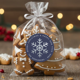 Kerstsneeuwvlok Marineblauw Nep Zilver Elegant Ronde Sticker