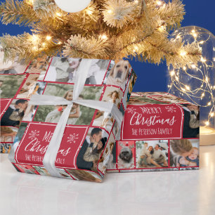 Kerstsneeuwvlok rood 10 foto's collage raster cadeaupapier