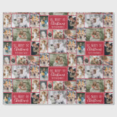 Kerstsneeuwvlok rood 10 foto's collage raster cadeaupapier (Vlak)