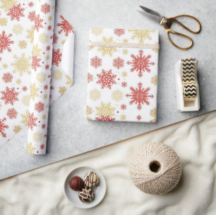 Kerstsneeuwvlok Rood Goud Cadeaupapier