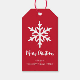 Kerstsneeuwvlok Rood Minimalistisch Kerstfeest Cadeaulabel