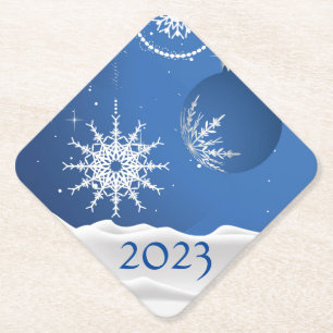 Kerstsneeuwvlok Sneeuw Coaster 2023 Naam toevoegen Kartonnen Onderzetters