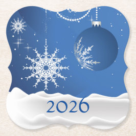 Kerstsneeuwvlok, Sneeuw coaster 2025 Naam toevoege Kartonnen Onderzetters