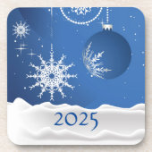 Kerstsneeuwvlok Sneeuw Plastic Onderzetter 2025 (Voorkant)