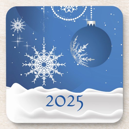 Kerstsneeuwvlok Sneeuw Plastic Onderzetter 2025 (Voorkant)