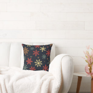 Kerstsneeuwvlok Zwart Rood Goud Kussen