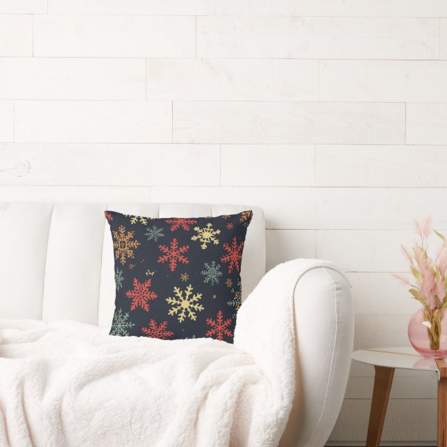 Kerstsneeuwvlok Zwart Rood Goud Kussen (Bank)