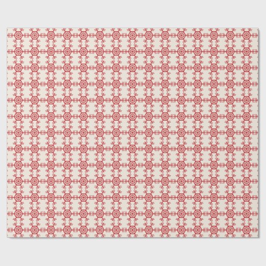 Kerstsneeuwvlokcrème rood cadeaupapier (Vlak)