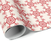 Kerstsneeuwvlokcrème rood cadeaupapier (Rol Hoek)