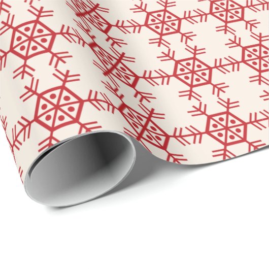 Kerstsneeuwvlokcrème rood cadeaupapier (Rol Hoek)