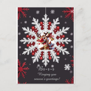 Kerstsneeuwvlokdecoratie met rode accenten briefkaart