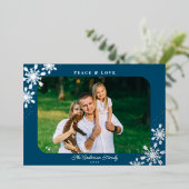 Kerstsneeuwvlokken afgeronde hoek Foto Zilver Folie Feestdagenkaart (Staand Voorkant)