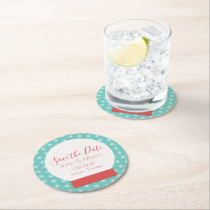 Kerstsneeuwvlokken Bewaar de Datum Rond Ronde Kartonnen Onderzetter