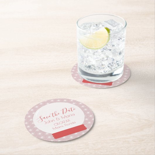 Kerstsneeuwvlokken Bewaar de Datum Rond Ronde Kartonnen Onderzetter (Insitu)