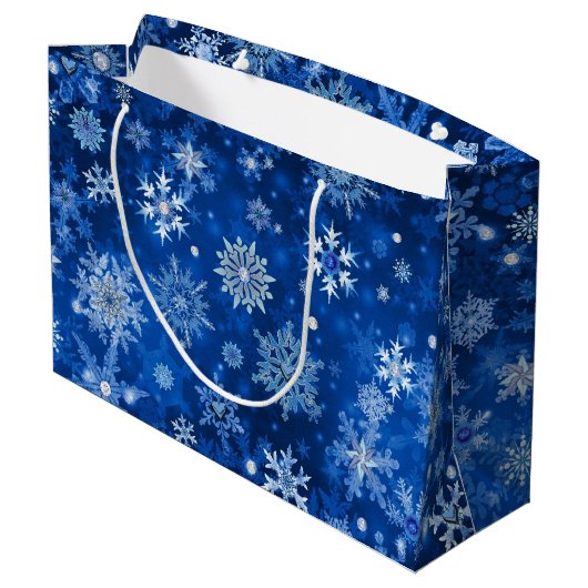 Kerstsneeuwvlokken Blauw en Zilver Grote Cadeautas (Achterkant Gekanteld)