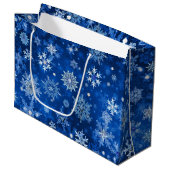 Kerstsneeuwvlokken Blauw en Zilver Grote Cadeautas (Voorkant Gekanteld)
