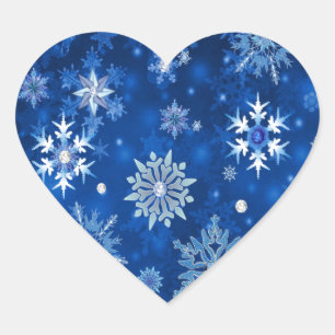 Kerstsneeuwvlokken Blauw en Zilver Hart Sticker