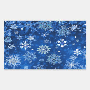 Kerstsneeuwvlokken Blauw en Zilver Rechthoekige Sticker