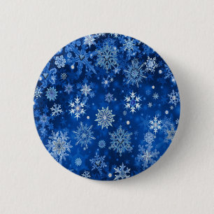 Kerstsneeuwvlokken Blauw en Zilver Ronde Button 5,7 Cm