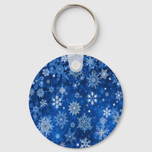 Kerstsneeuwvlokken Blauw en Zilver Sleutelhanger